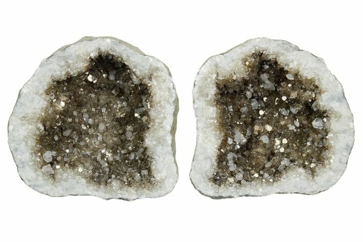 Keokuk Geode with Calcite Crystals (Pair) - Missouri #349525